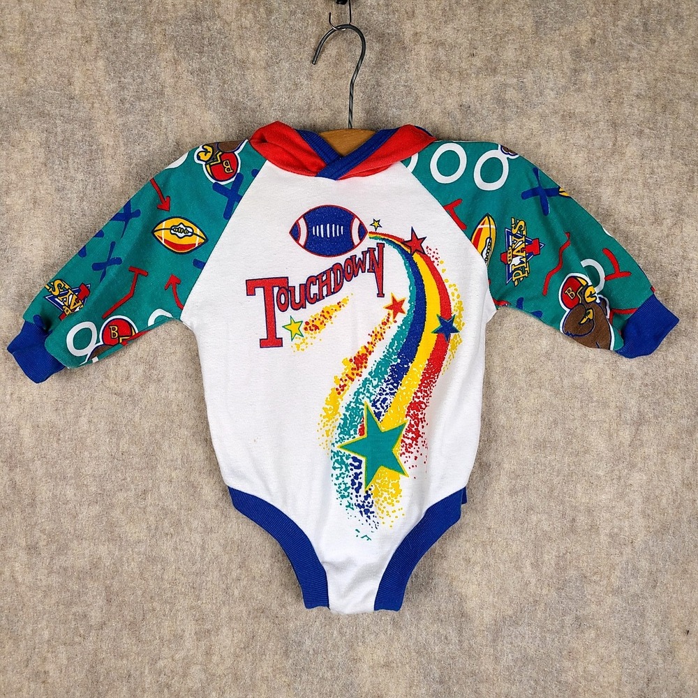 Vintage Gerber Baby One Piece Hooded 0-6 mo Football Touchdown 90s